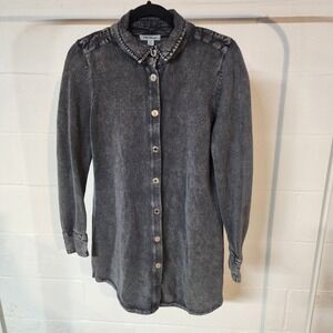 PBJ Blues Women's S Chic Button Down Knit‎ Tunic Long Sleeve Gray Wash Sweater
